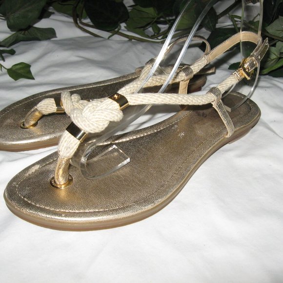 MICHAEL KORS GOLD AND ROPE SANDALS 9.5M - Picture 2 of 11